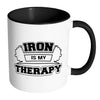 Gym Mug Iron Is My Therapy White 11oz Accent Coffee Mugs