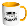 Gym Mug Iron Is My Therapy White 11oz Accent Coffee Mugs