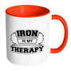 Gym Mug Iron Is My Therapy White 11oz Accent Coffee Mugs