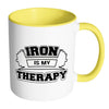 Gym Mug Iron Is My Therapy White 11oz Accent Coffee Mugs