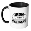 Gym Mug Iron Is My Therapy White 11oz Accent Coffee Mugs