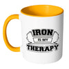 Gym Mug Iron Is My Therapy White 11oz Accent Coffee Mugs