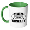 Gym Mug Iron Is My Therapy White 11oz Accent Coffee Mugs