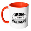 Gym Mug Iron Is My Therapy White 11oz Accent Coffee Mugs