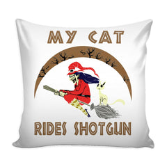 Halloween Witch Graphic Pillow Cover My Cat Rides Shotgun