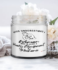 Heavy Equipment Mechanic Candle Never Underestimate A Woman Who Is Also A Heavy Equipment Mechanic 9oz Vanilla Scented Candles Soy Wax