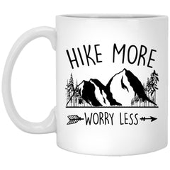 Hiking Mug Gift Hike More Worry Less 11oz White Coffee Cup XP8434