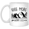 Hiking Mug Gift Hike More Worry Less 11oz White Coffee Cup XP8434