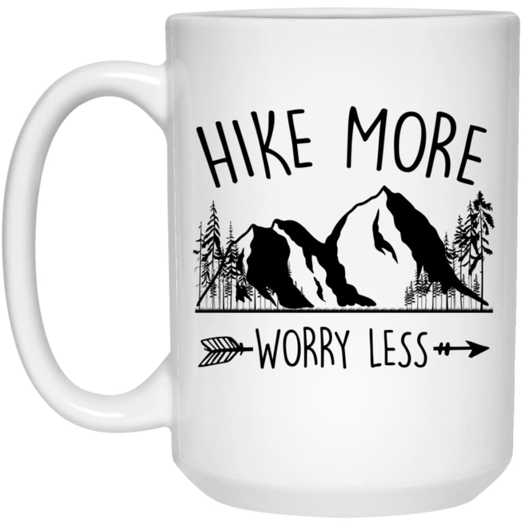 Hiking Mug Gift Hike More Worry Less 15oz White Coffee Cup 21504