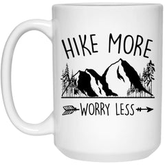 Hiking Mug Gift Hike More Worry Less 15oz White Coffee Cup 21504