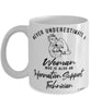 Information Support Technician Mug Never Underestimate A Woman Who Is Also An Information Support Tech Coffee Cup White