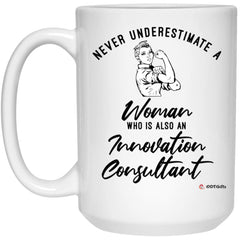 Innovation Consultant Mug Never Underestimate A Woman Who Is Also An Innovation Consultant Coffee Cup 15oz White 21504