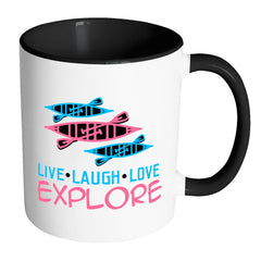 Kayaking Mug Live Laugh Explore White 11oz Accent Coffee Mugs
