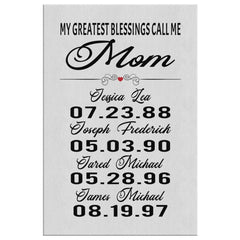kMiller Personalized Mothers Day Gift Canvas Print My Greatest Blessings Call Me Mom