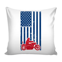 Motorcycle American Flag Graphic Pillow Cover