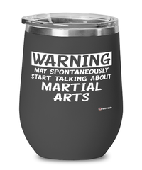 Funny Martial Arts Wine Glass Warning May Spontaneously Start Talking About Martial arts 12oz Stainless Steel Black