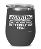 Funny Butterfly Koi Wine Glass Warning May Spontaneously Start Talking About Butterfly Koi Fish 12oz Stainless Steel Black