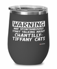 Funny Chantilly-Tiffany Cat Wine Glass Warning May Spontaneously Start Talking About Chantilly-Tiffany Cats 12oz Stainless Steel Black