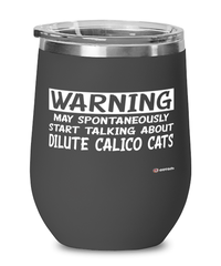 Funny Dilute Calico Cat Wine Glass Warning May Spontaneously Start Talking About Dilute Calico Cats 12oz Stainless Steel Black