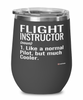 Funny Flight Instructor Wine Glass Like A Normal Pilot But Much Cooler 12oz Stainless Steel Black