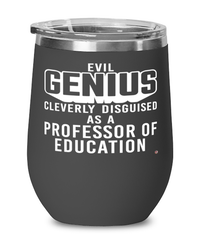 Funny Professor of Education Wine Glass Evil Genius Cleverly Disguised As A Professor of Education 12oz Stainless Steel Black