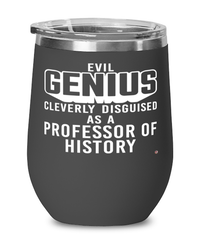 Funny Professor of History Wine Glass Evil Genius Cleverly Disguised As A Professor of History 12oz Stainless Steel Black