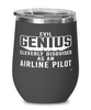 Funny Airline Pilot Wine Glass Evil Genius Cleverly Disguised As An Airline Pilot 12oz Stainless Steel Black