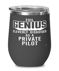 Funny Private Pilot Wine Glass Evil Genius Cleverly Disguised As A Private Pilot 12oz Stainless Steel Black