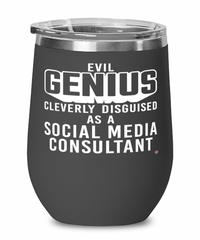 Funny Social Media Consultant Wine Glass Evil Genius Cleverly Disguised As A Social Media Consultant 12oz Stainless Steel Black