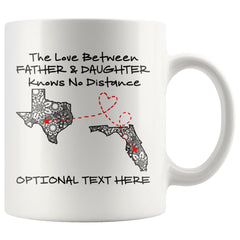 Personalized Long Distance Fathers Day Gift From Daughter Gift For Dad Mug Love Knows No Distance Add States and optional Text Coffee Cup