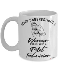 Pilot Technician Mug Never Underestimate A Woman Who Is Also A Pilot Tech Coffee Cup White