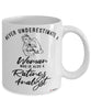 Ratings Analyst Mug Never Underestimate A Woman Who Is Also A Ratings Analyst Coffee Cup White