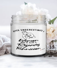 Reserves Technician Candle Never Underestimate A Woman Who Is Also A Reserves Tech 9oz Vanilla Scented Candles Soy Wax