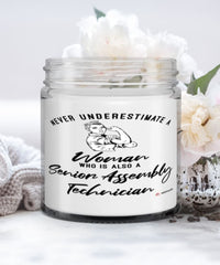 Senior Assembly Technician Candle Never Underestimate A Woman Who Is Also A Senior Assembly Tech 9oz Vanilla Scented Candles Soy Wax