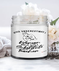 Substitute Teacher Candle Never Underestimate A Woman Who Is Also A Substitute Teacher 9oz Vanilla Scented Candles Soy Wax
