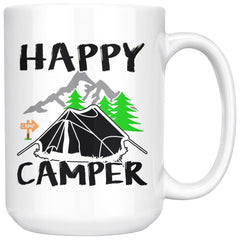 Tent Camping Mug Happy Camper 15oz White Coffee Mugs