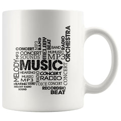 Typographic Music Mug Musical Word Cloud 11oz White Coffee Mugs