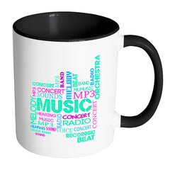 Typographic Music Mug Musical Word Cloud White 11oz Accent Coffee Mugs