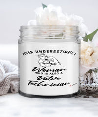 Valve Technician Candle Never Underestimate A Woman Who Is Also A Valve Tech 9oz Vanilla Scented Candles Soy Wax