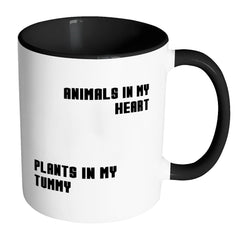 Vegan Mug Animals In My Heart Plants In My Tummy White 11oz Accent Coffee Mugs