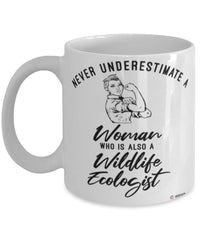 Wildlife Ecologist Mug Never Underestimate A Woman Who Is Also A Wildlife Ecologist Coffee Cup White