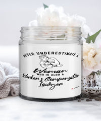 Worker's Compensation Lawyer Candle Never Underestimate A Woman Who Is Also A Worker's Compensation Lawyer 9oz Vanilla Scented Candles Soy Wax