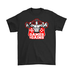 Workout Gaming Shirt Games And Gains Gildan Mens T-Shirt