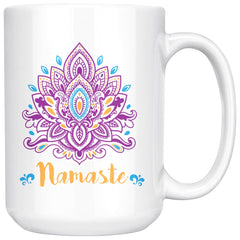 Zen Meditation Yoga Lotus Flower Mug Namaste 15oz White Coffee Mugs