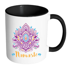 Zen Meditation Yoga Lotus Flower Mug Namaste White 11oz Accent Coffee Mugs